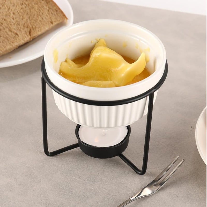 Black Ceramic Fondue Mug Pot Butter Warmer Portable Kitchen Set for Chocolate Cheese Tea - Image 3